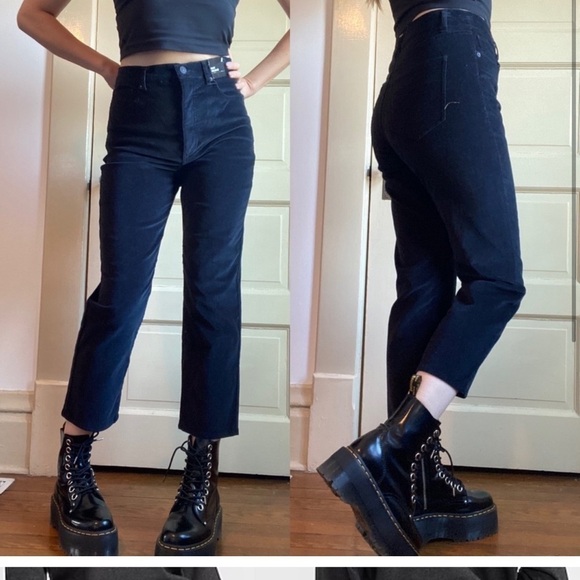 Express Super High Rise Straight Cropped Velvet Pants - Picture 2 of 10